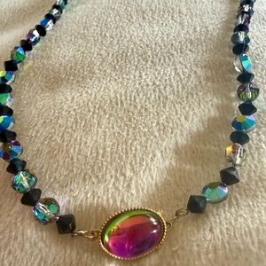 Elegant Multicolor Vintage Gemstone Necklace with Gold Accents